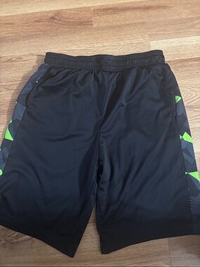 Boys Black Athletic Shorts with Green Accent